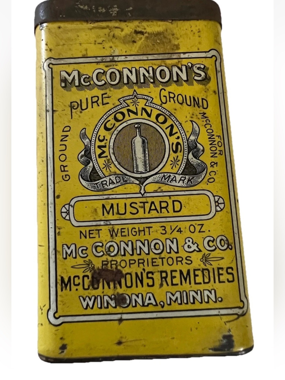 Vintage McConnon’s Pure Ground Mustard Tin Spice Canister Winona MN Advertising